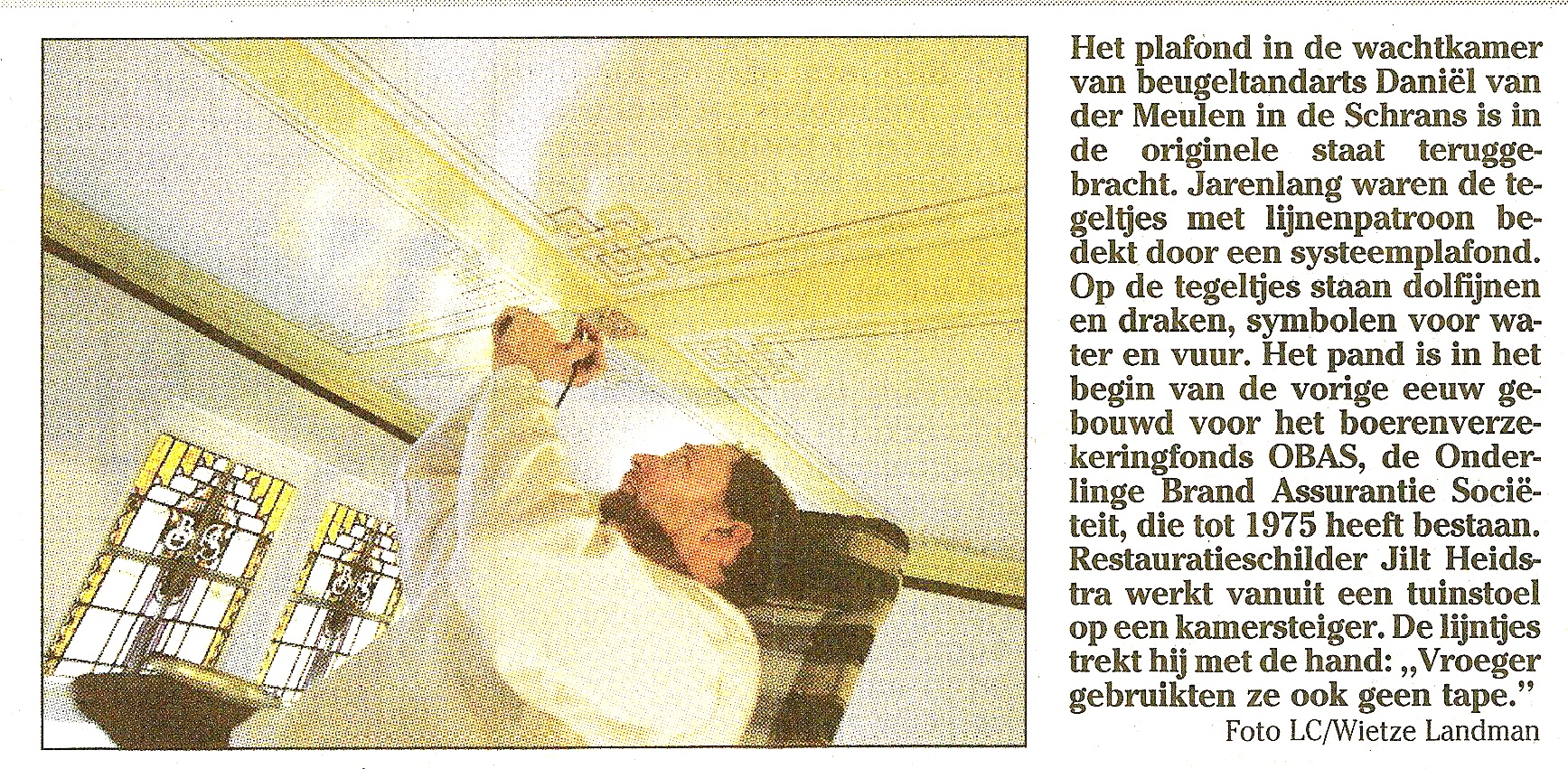Artikel in Leeuwarder Courant over plafond restauratie